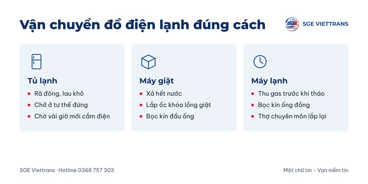 Cách vận chuyển tủ lạnh, máy giặt, máy lạnh